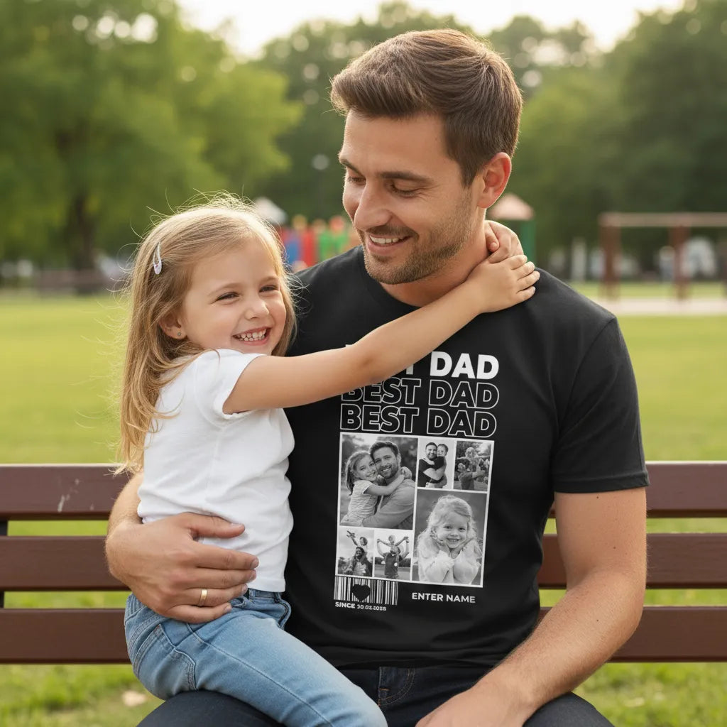 Personalized "Best Dad" Photo Collage T-Shirt Design, Customizable Family Photo & Name Tee, The Perfect Gift For Dad & Father’s Day