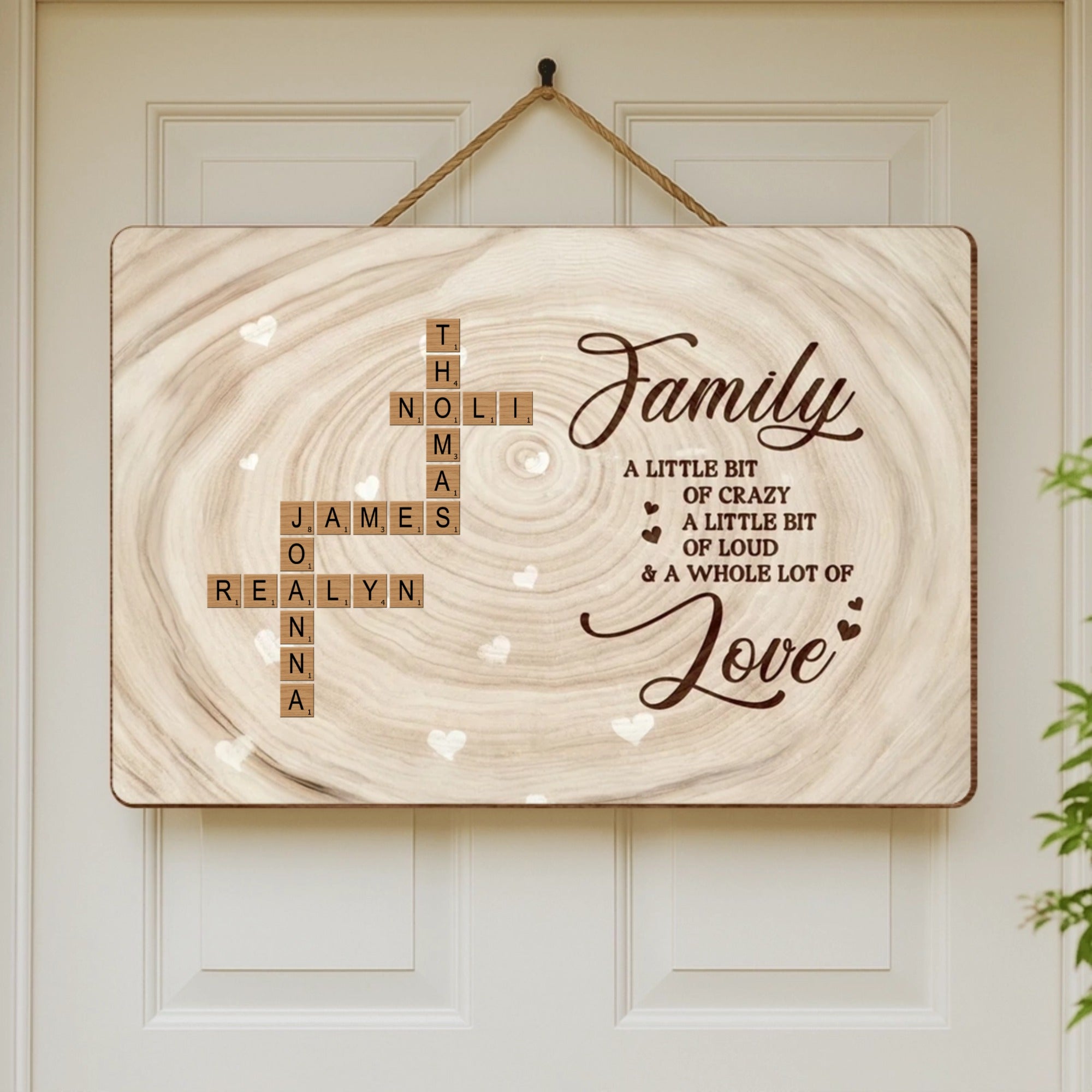 Names Crossword Art Personalized Sign, Rustic Wood Look, Unique Gift for Mom, Family and Anyone for a Whole Lot of Love