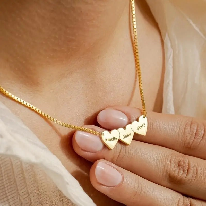 18K Gold Heart Engraved Necklace, Personalized Name Necklace for Couples, Parents and Kids, Valentine's Day Gift