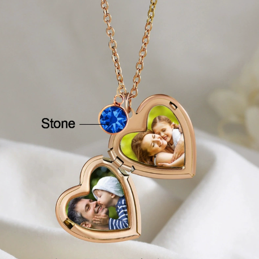 Personalized Birthstone & Name Heart Locket Necklace, Gift for for anyone, Perfect for Birthday, Anniversary, Mother's Day
