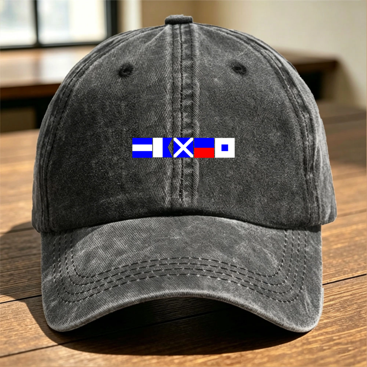 Personalized Nautical Flag Washed Denim Baseball Cap, Vintage Look Everyday Outdoor Wear, Unique Gift for Him or Her