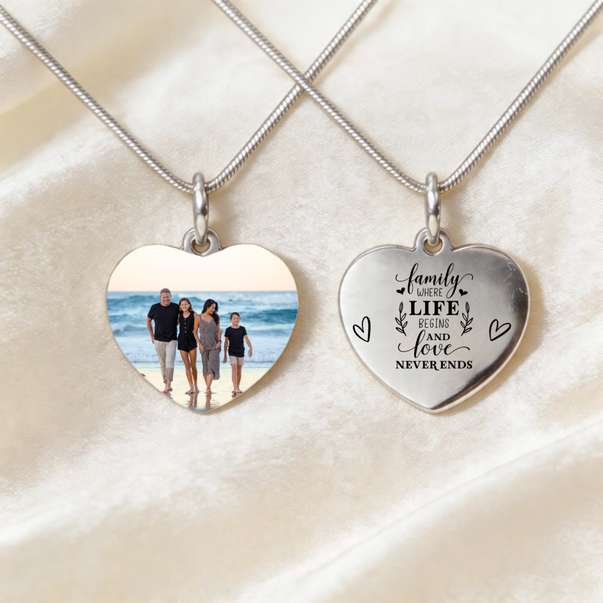 Personalized S925 Silver Necklace Customized with Photo, Quotes &Name - Unique Gift for Family Members with Whole of Love