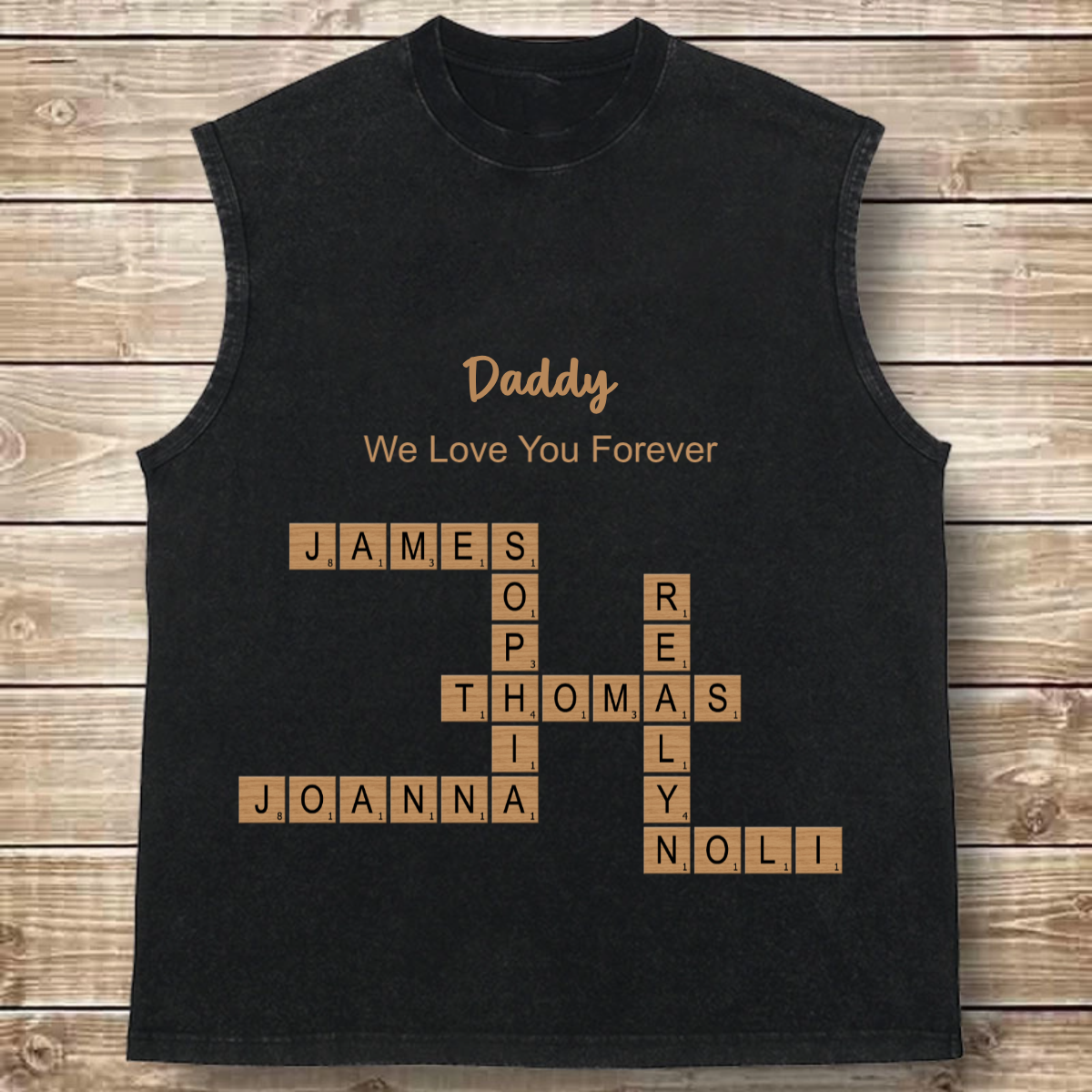 Custom Family Name Puzzle, Personalized Text & Names, Heavyweight Cotton Vintage Sleeveless Tee, Gifts for Parents, Siblings, Friends, Birthday, Reunion