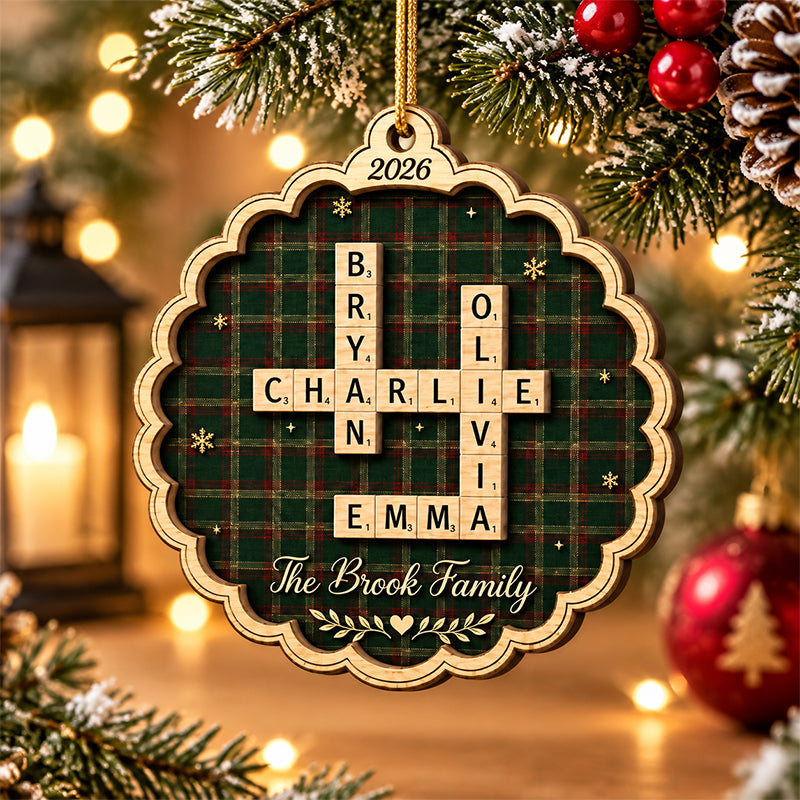 Personalized Wooden Ornament, Heartwarming Family Crossword on a Christmas Tree, Creative Gift for Grandparents