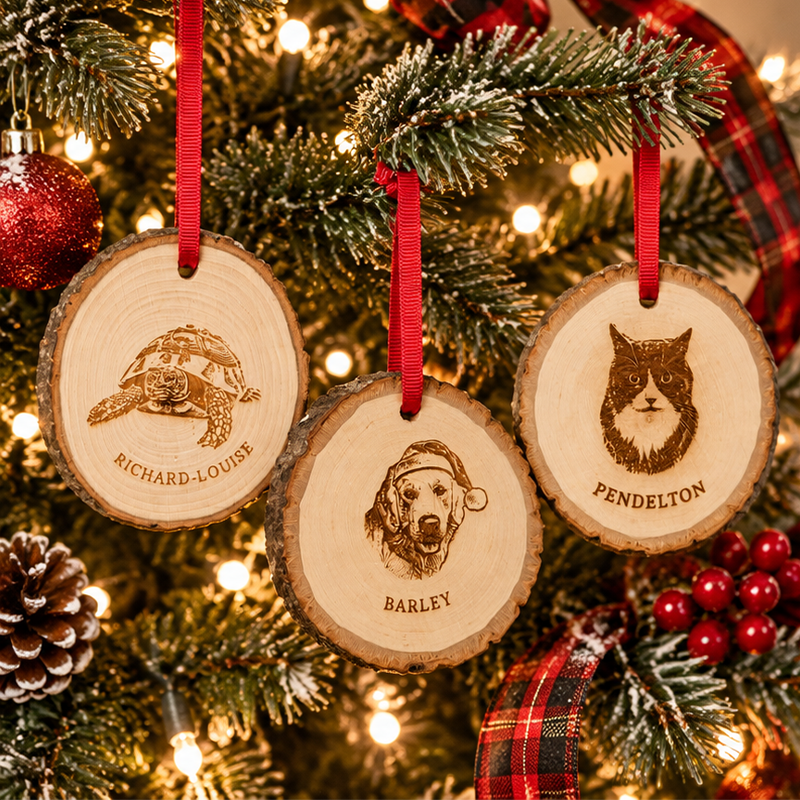 Personalized Pet Portrait Wood Slice Ornament
