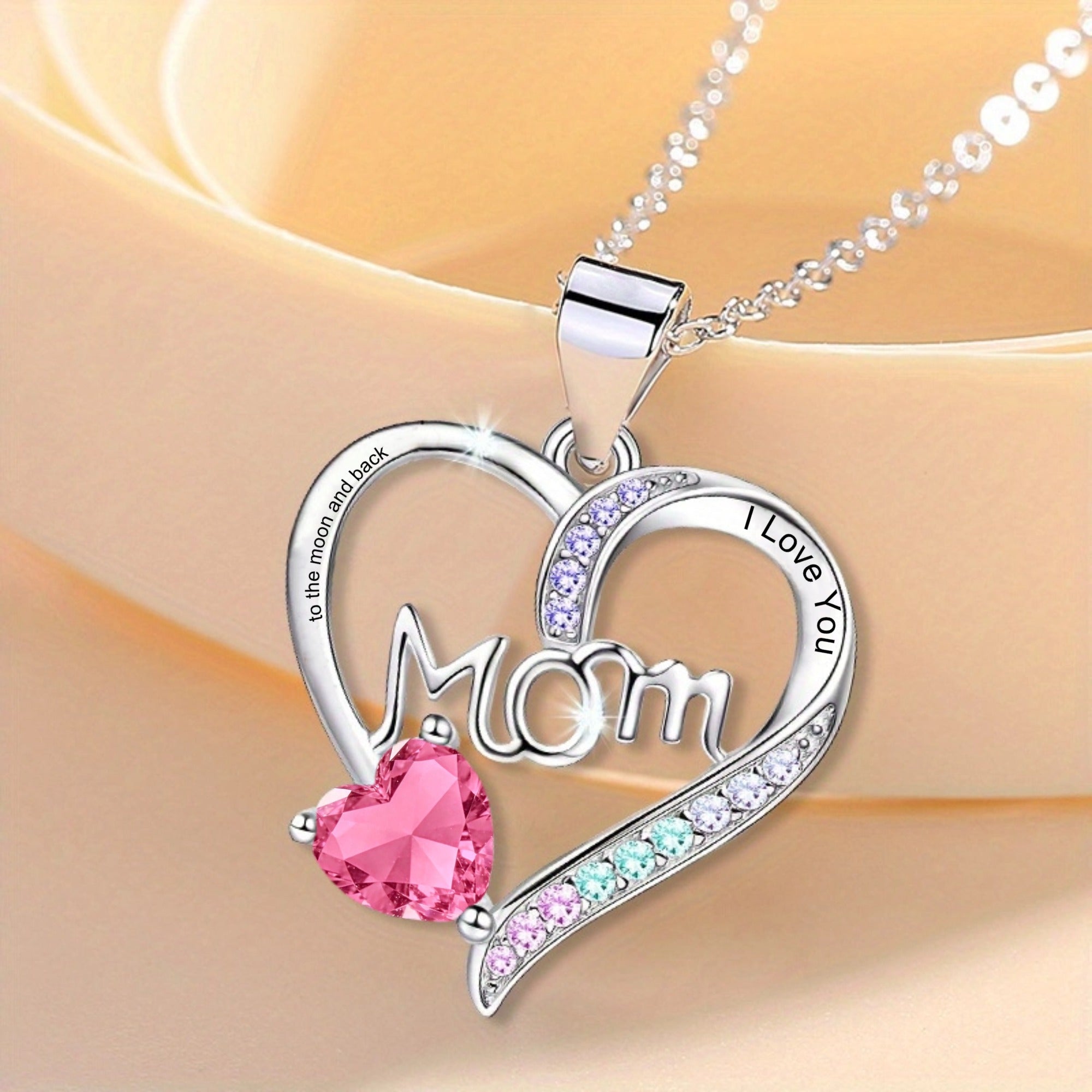 Custom Mom Necklace with Birthstone & Tex for Mom Perfect Gift for Mother's Day, Birthday or Just Because
