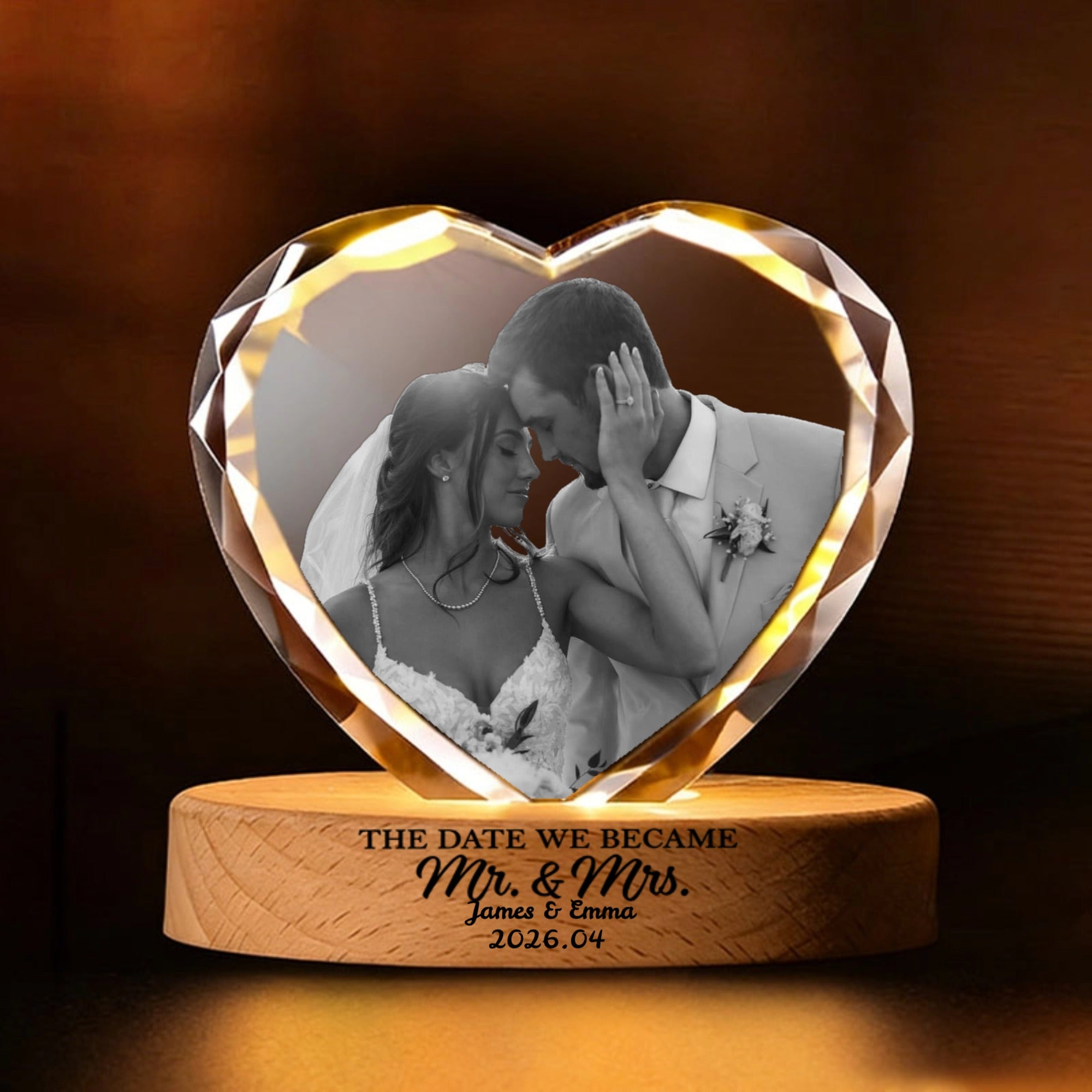 Personalized Custom Photo Heart-Shaped Night Light, Recording The Date When We Became Husband And Wife. The Best Gift For Family And Friends