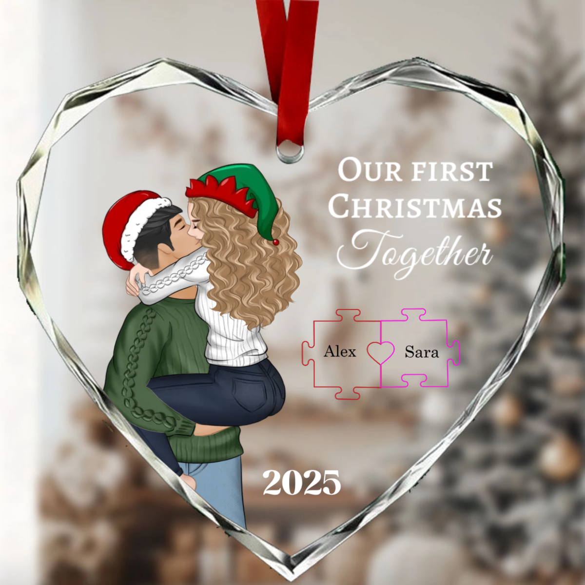 Personalized  Our First Christmas Together Ornament, Heart Shape Keepsake for Couples, Perfect for First Christmas, Engagement, Wedding Anniversary