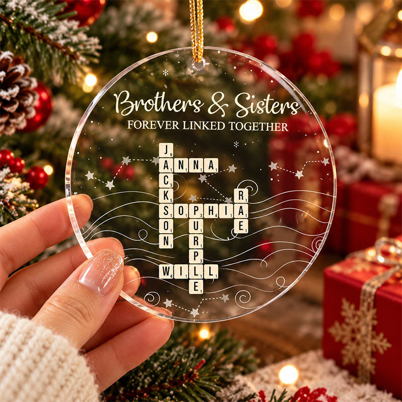 Personalized Acrylic Scrabble Crossword Ornament, Custom Family Names Christmas Tree Hanging Gift for Brothers and Sisters, Holidays
