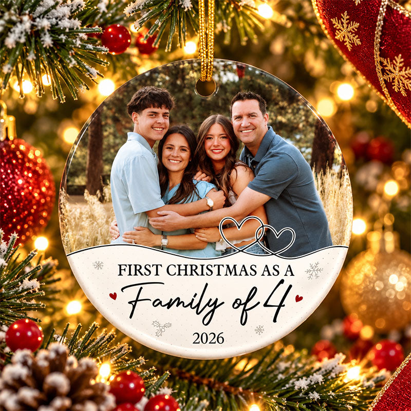 "Home Is Where The Heart Is, Especially At Christmas" - Family Photo Personalized Round Ceramic Ornament, A Keepsake for Your First Christmas