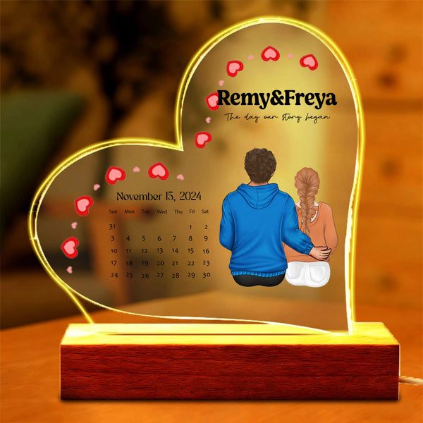 Love Story Calendar Personalized Night Light, Anniversary Gift For Couples, Valentine's Day And Special Occasions
