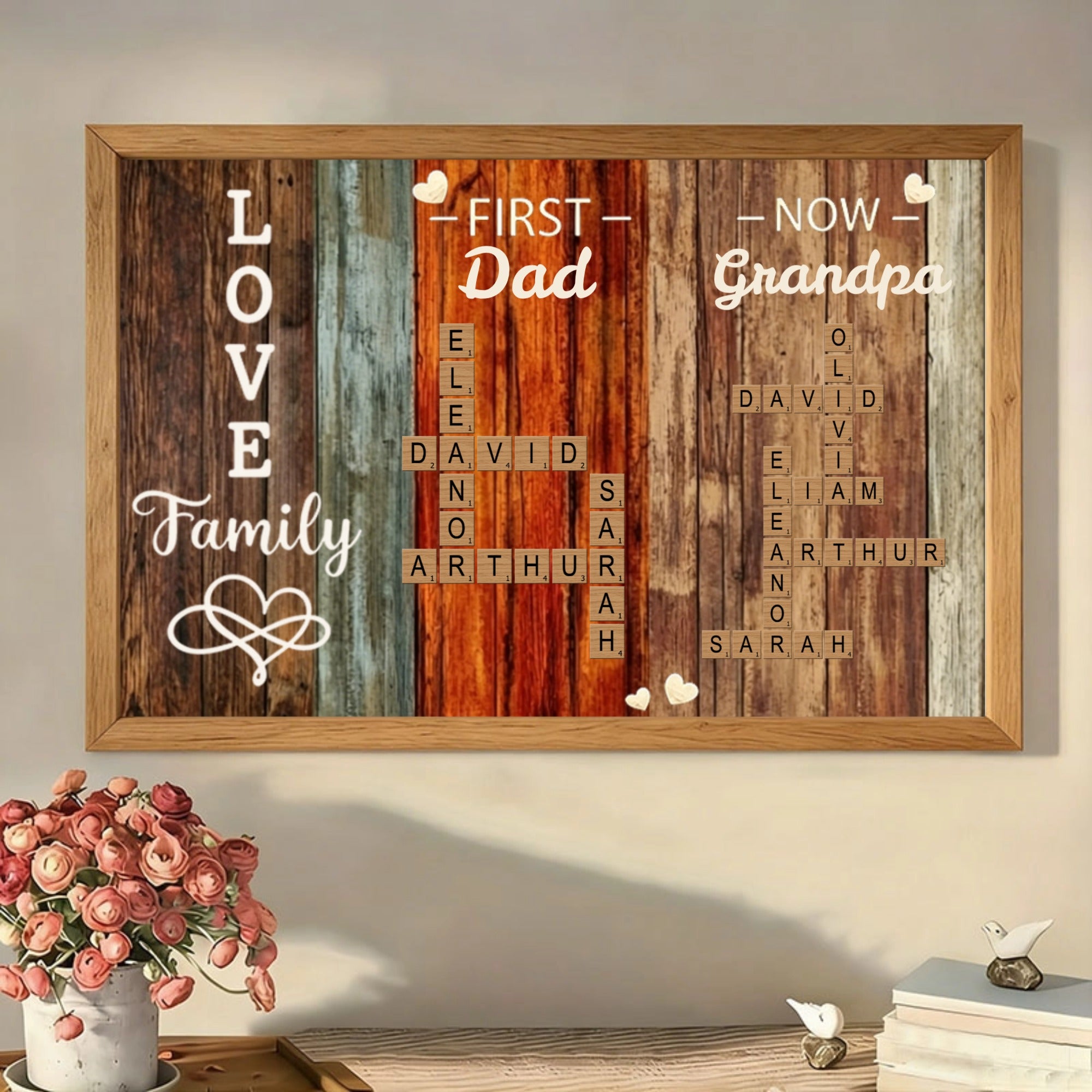Personalized Custom-Made Family Word Puzzle Wall Decorations, "First It Was Dad, Now It's Grandpa", Customizable With Family Names, Wall Decorations For The Living Room, Multiple Sizes Available For Selection