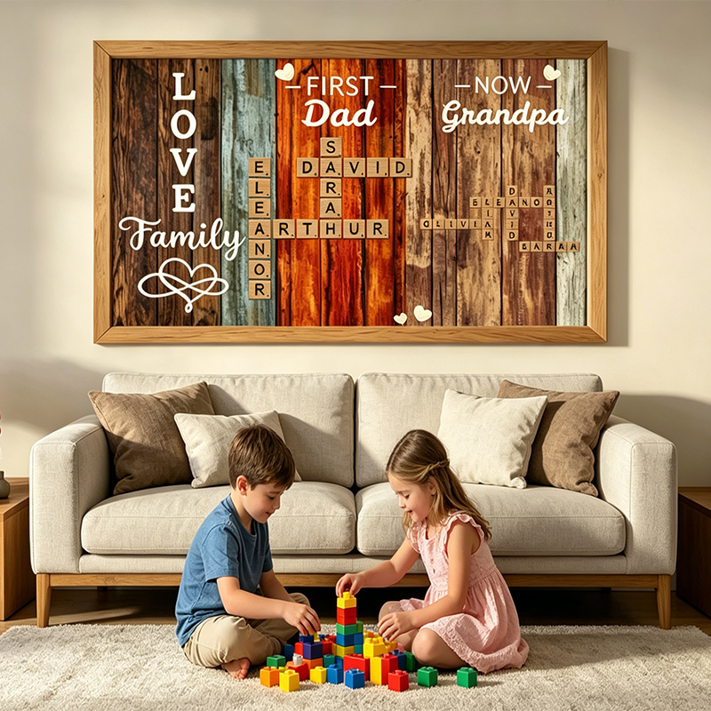 Personalized Custom-Made Family Word Puzzle Wall Decorations, "First It Was Dad, Now It's Grandpa", Customizable With Family Names, Wall Decorations For The Living Room, Multiple Sizes Available For Selection