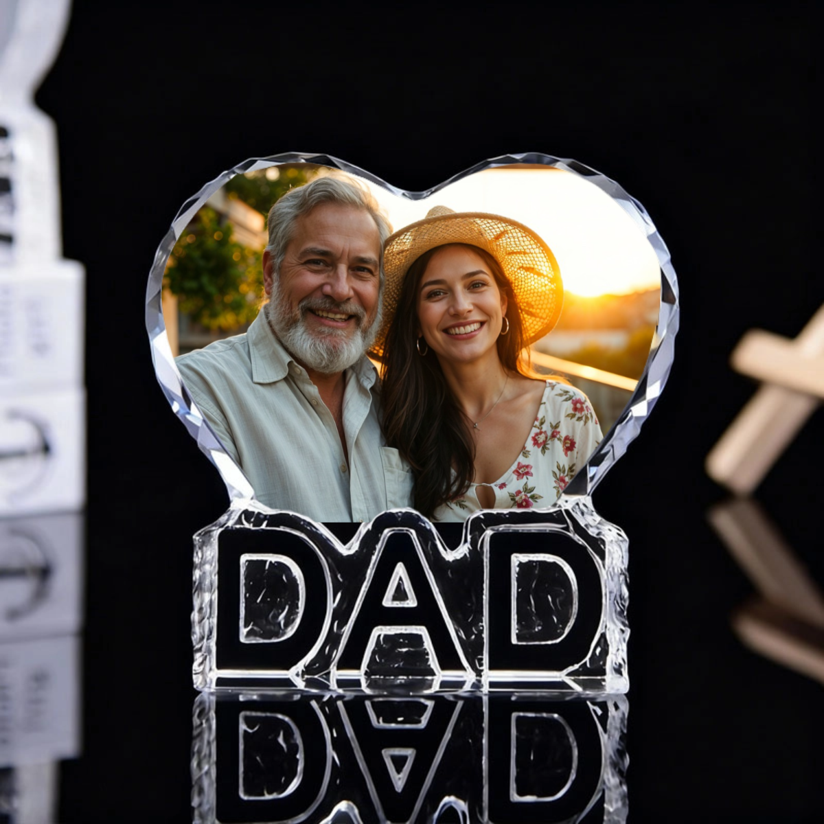Heart-Shaped DAD Photo Crystal Ornament, Keepsake for Dad, Unique Gift for Father's Day, Birthday, Anniversary, Home & Office Desk Decoration