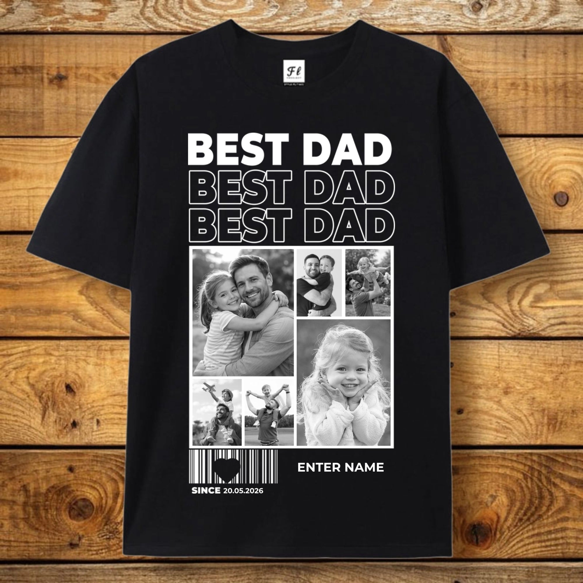 Personalized "Best Dad" Photo Collage T-Shirt Design, Customizable Family Photo & Name Tee, The Perfect Gift For Dad & Father’s Day