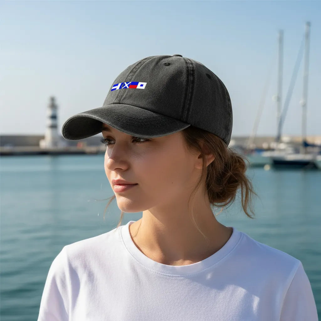 Personalized Nautical Flag Washed Denim Baseball Cap, Vintage Look Everyday Outdoor Wear, Unique Gift for Him or Her