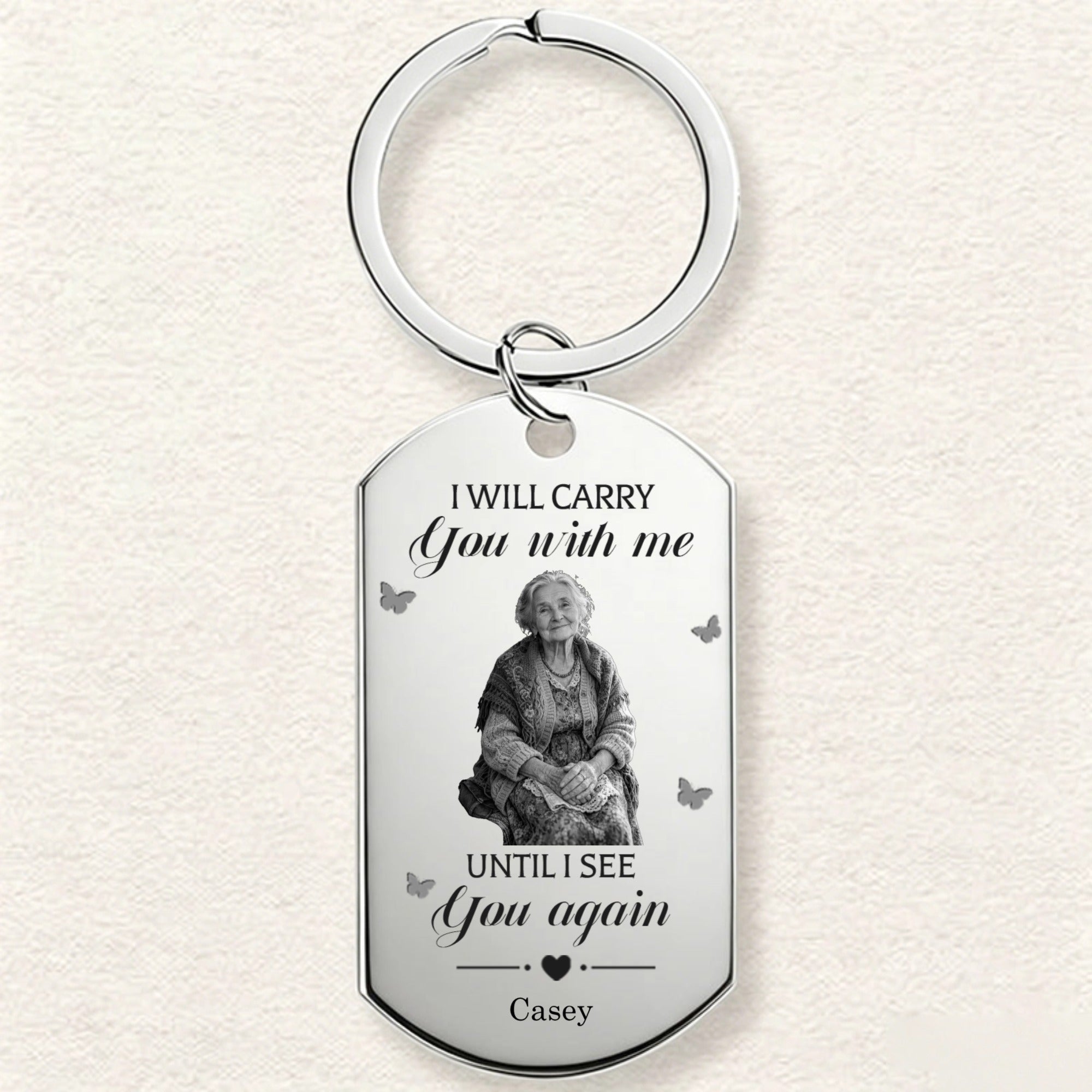 Custom Photo "I Will Cherish You Until We Meet Again"—A Personalized Stainless Steel Keychain, A Gift To Commemorate A Deceased Loved One, A Token Of Condolence, Or A Present for Family and Pet Owners.
