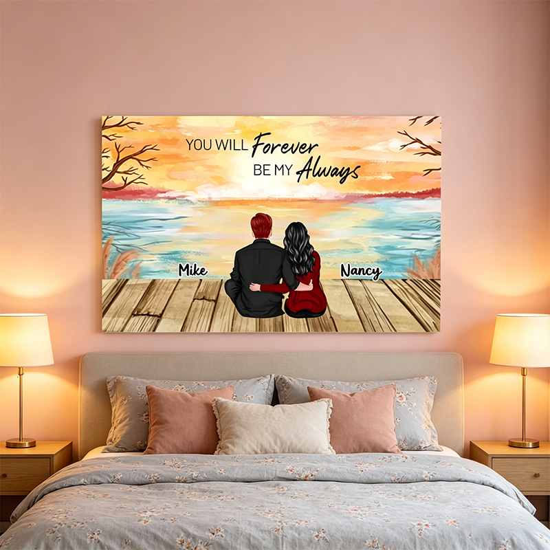 Poster - Back-View Couple at Sunset Lake, Custom Romantic Art with 'And so together' Quote, Unique Gift for Couples