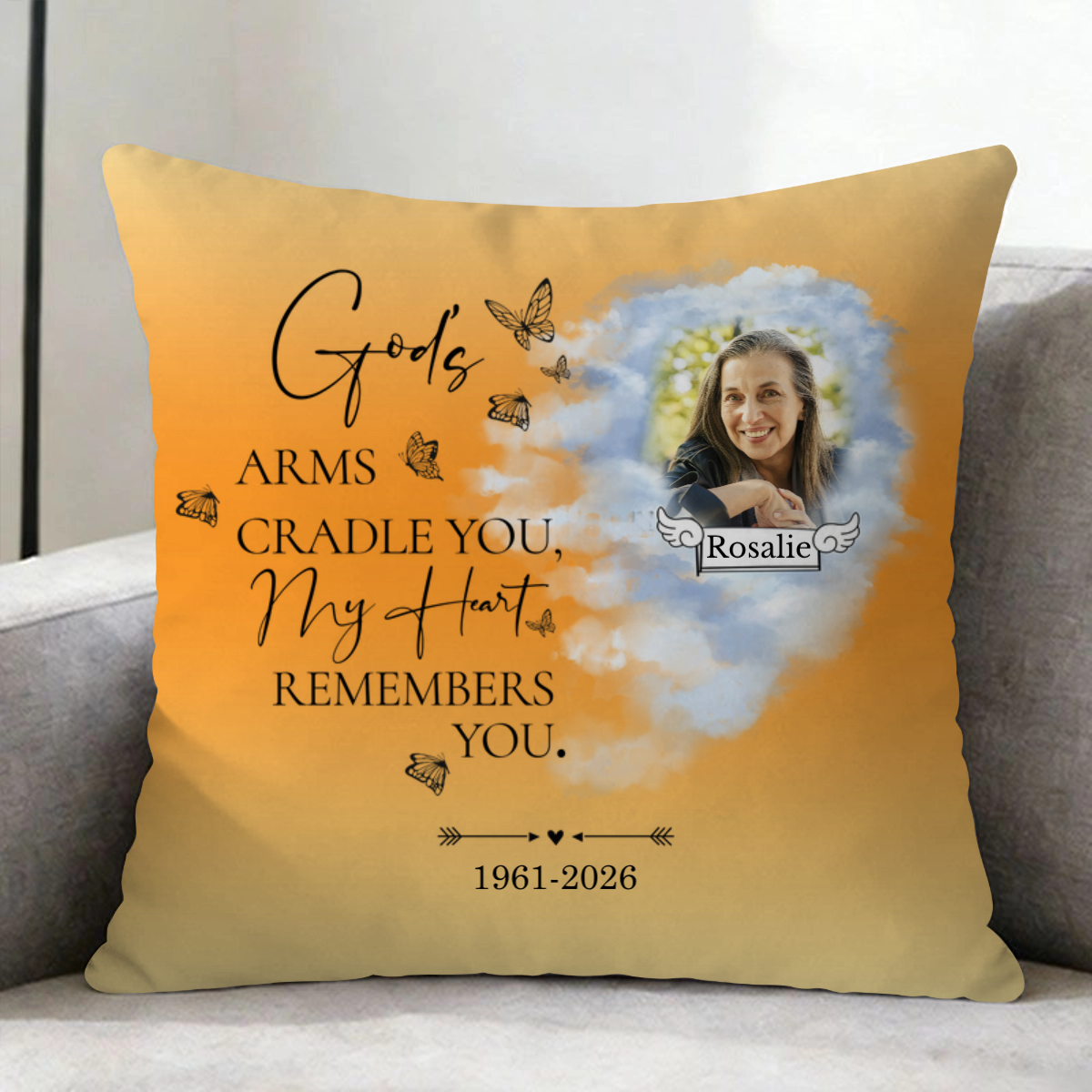 Personalized Cloud Photo Memorial Butterfly Quote Pillow Design, Custom Name & Date Memory Throw Pillow Product, The Perfect Gift For Grieving Family & Loved Ones