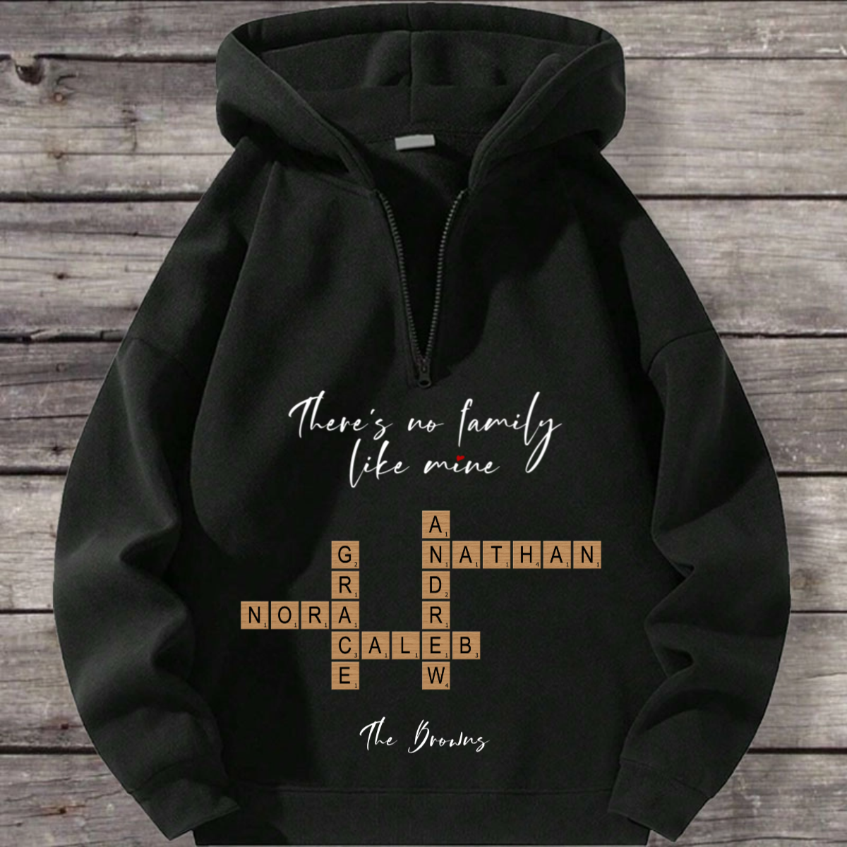 There’s No Family Like Mine Custom Crossword Hoodie, Perfect for Reunions, Birthdays, Mother’s Day, All Family Occasions, Unisex Fit