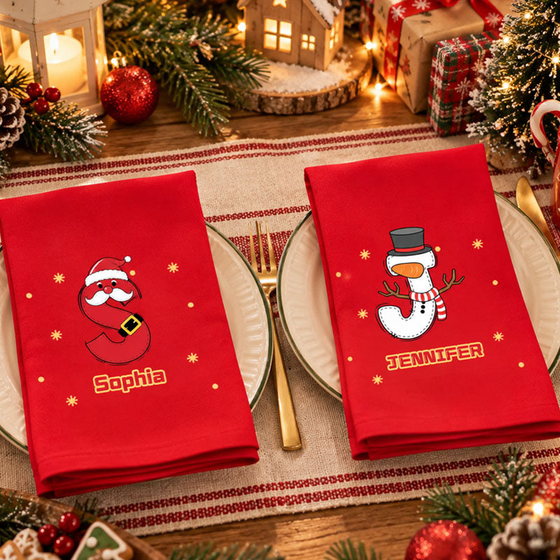 Personalized 100% Pure Cotton Reusable Napkins, Elegant Custom Initial Artwork, Thoughtful Christmas Gift to Share with Your Loved Ones, Family and Close Friends