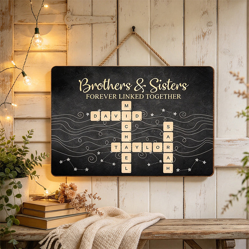 Personalized Brothers & Sisters Crossword Hanging Frame Ornament, Forever Linked Together Family Gift