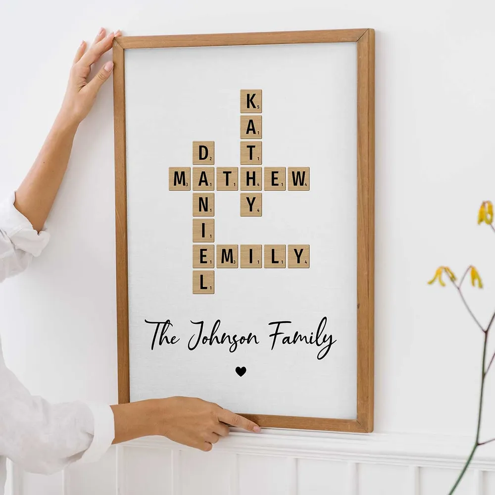 Family Names Or Inside Jokes Turn into Forever Connected Crossword Art - Created In A Moment, Treasured Forever - Personalized Rolled Canvas