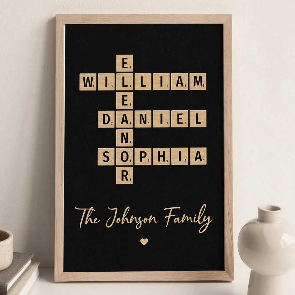 Family Names Or Inside Jokes Turn into Forever Connected Crossword Art - Created In A Moment, Treasured Forever - Personalized Rolled Canvas