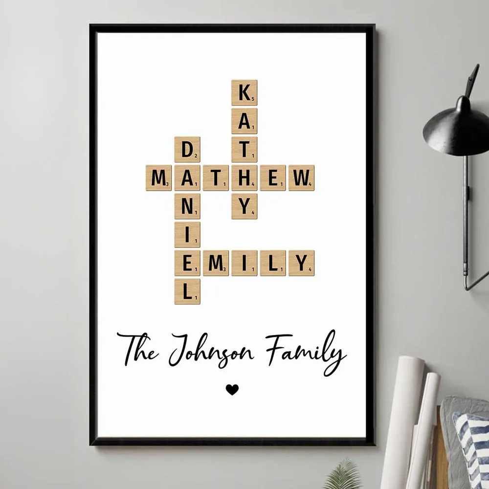 Family Names Or Inside Jokes Turn into Forever Connected Crossword Art - Created In A Moment, Treasured Forever - Personalized Canvas & Posters
