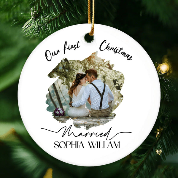 Ceramic Ornament for First Christmas – Custom Family or Pets Illustration, Sentimental Keepsake, Perfect Gift for Loved Ones