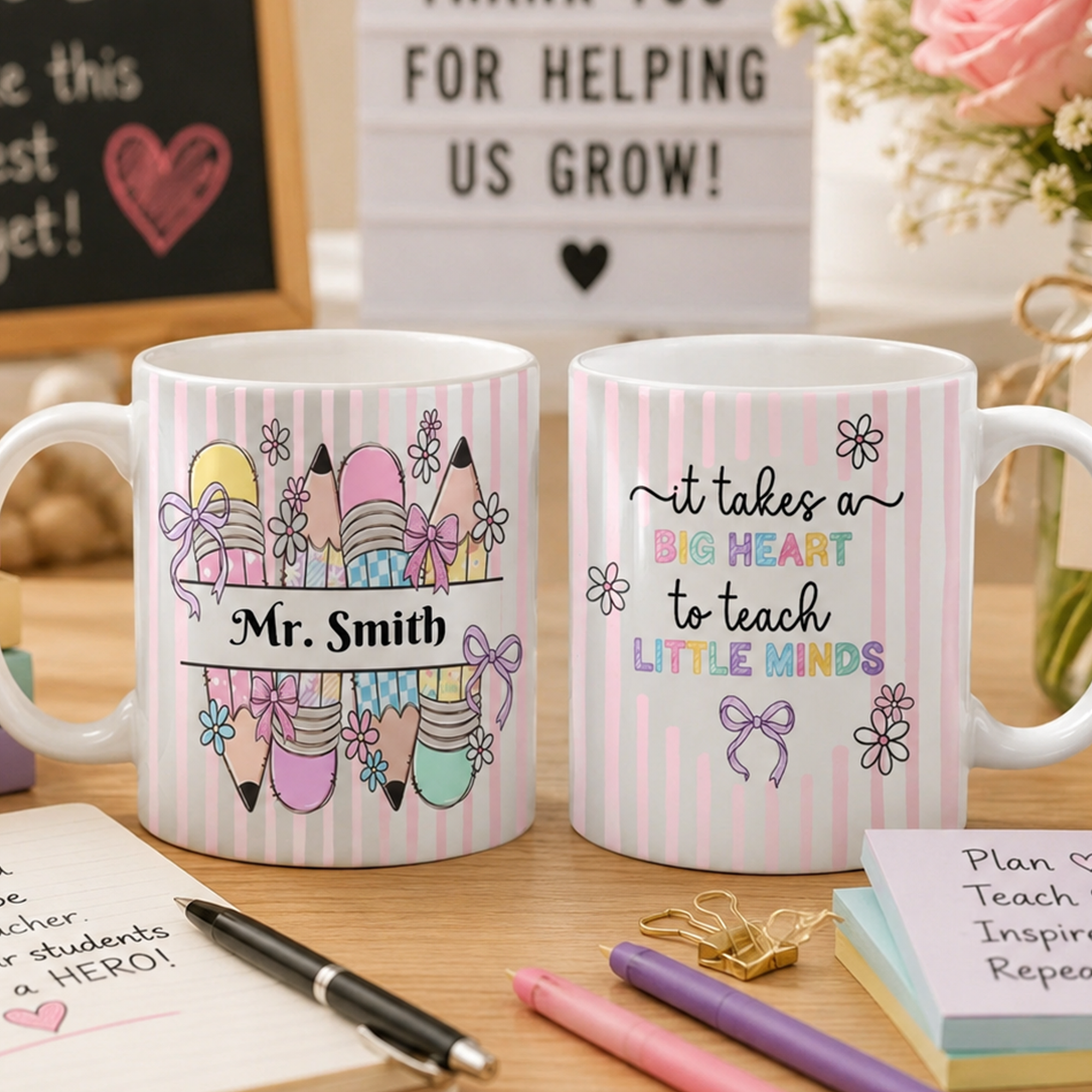 Personalized Custom Mug with Quote "Teaching young hearts requires a vast heart of love", Heartfelt Back-To-School Gift for Educators