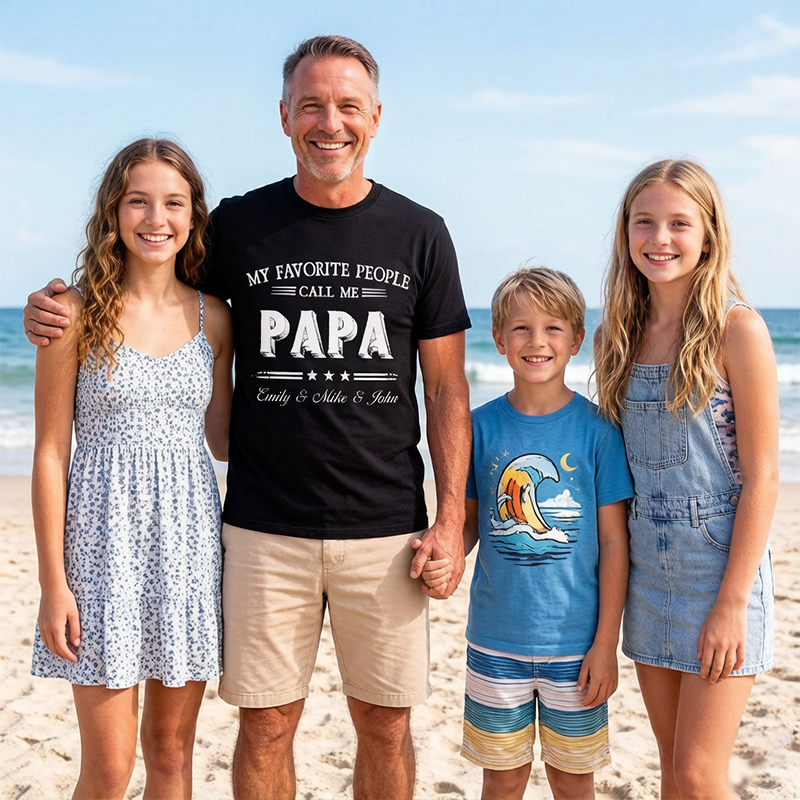 "My Favorite People Call Me PAPA" T-shirt – Customizable Dad/Grandpa T-shirts With Your Child's Name, Perfect For Father's Day Or Birthday Gifts For Fathers Or Grandfathers