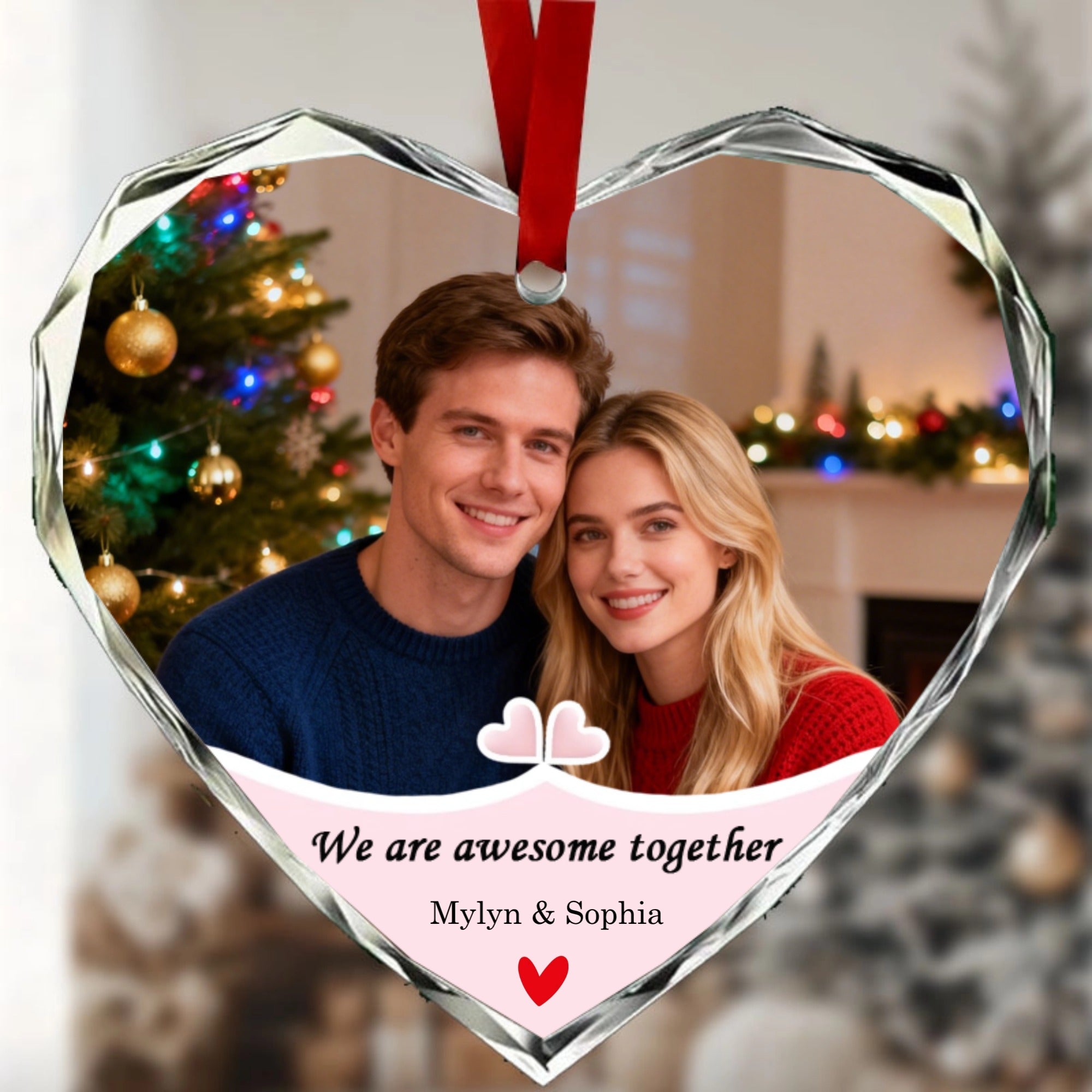 Personalized You Are My Forever Christmas Crystal Heart Ornament, Christmas Keepsake, Romantic Gift for Couples, First Christmas Together and Anniversary