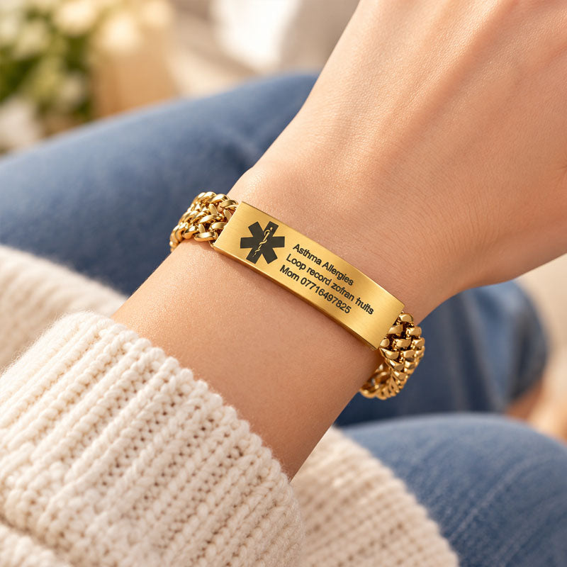 Personalized Medical Emergency ID Bracelet for Men, Custom Engraved Text Alert Bracelet for Epilepsy, Diabetes and Allergy Patients