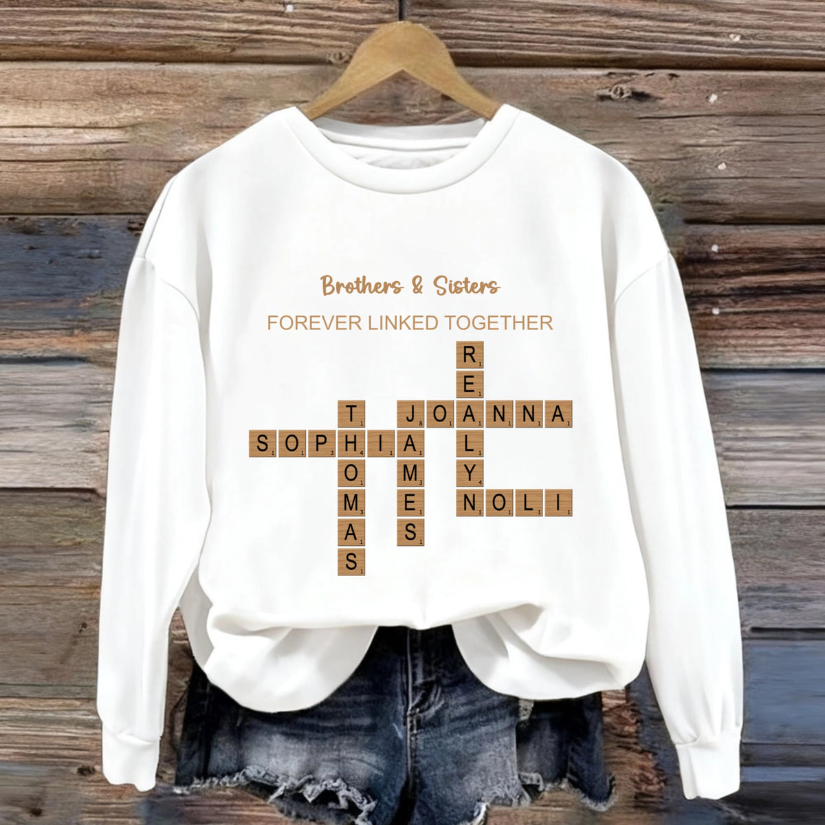 Custom Names Crossword Art Unisex Sweatshirt -Personalized for Siblings, Family & Any Unique Connection
