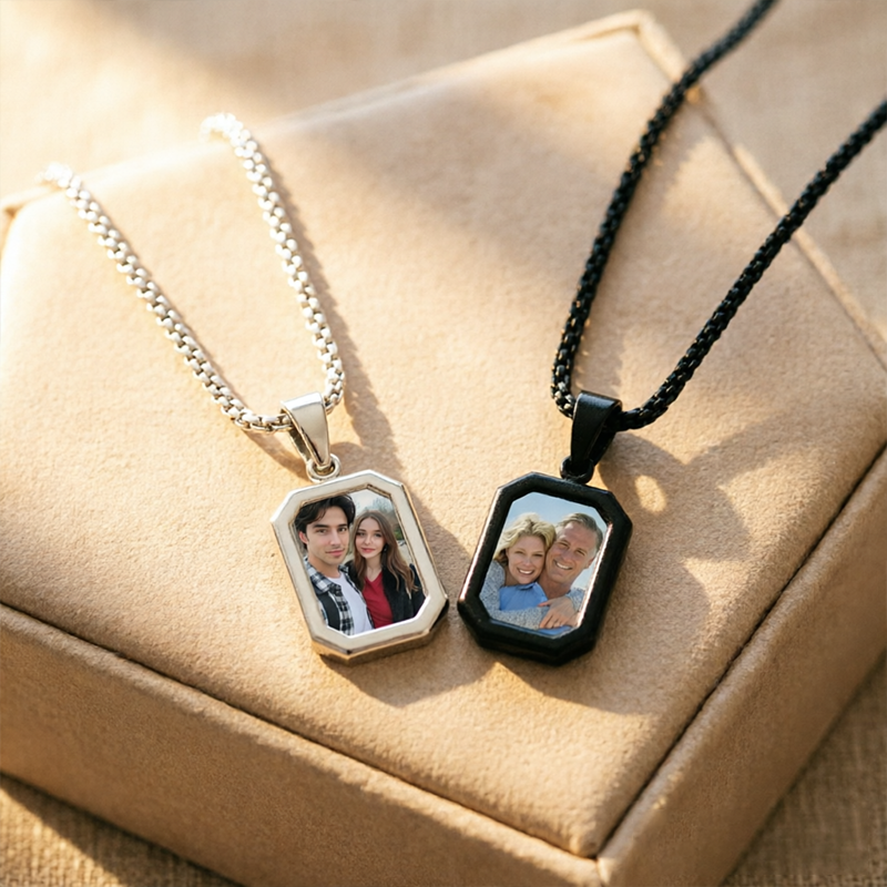 Personalized Custom Commemorative Photo Necklace With Thermal Imaging Effect. An Especially Special Gift For Friends, Family, And Couples On Birthdays And Other Special Occasions