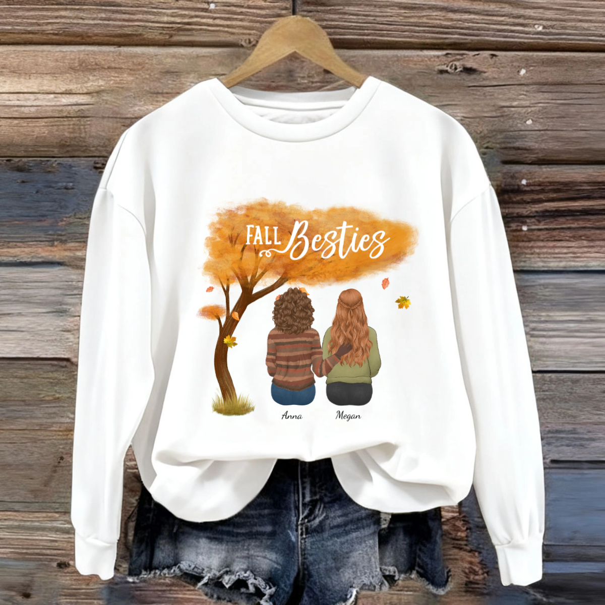 Fall Besties Personalized Cotton Sweatshirt, Perfect Gift for Friends, Autumn Season, Unisex Fit