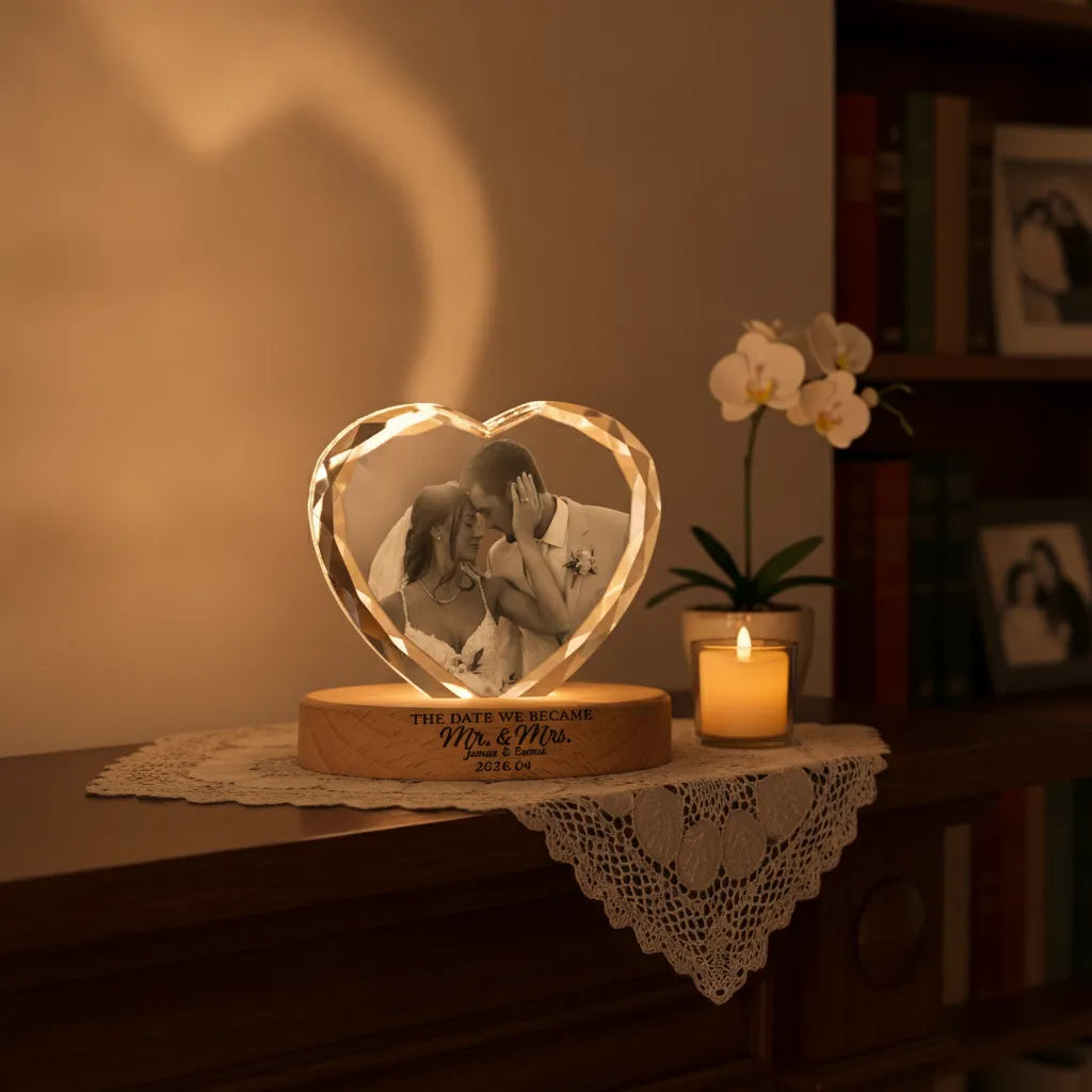 Personalized Custom Photo Heart-Shaped Night Light, Recording The Date When We Became Husband And Wife. The Best Gift For Family And Friends