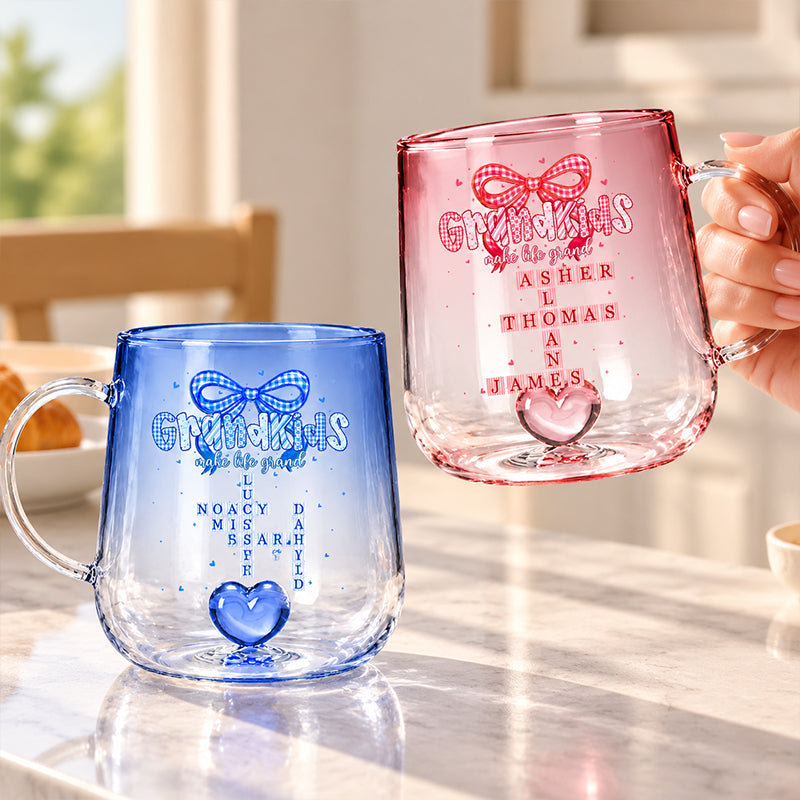 Grandkids Make Life Grand Crossword Puzzle Art - Personalized Glass Mug - Mother's Day Gift for Mom, Grandma