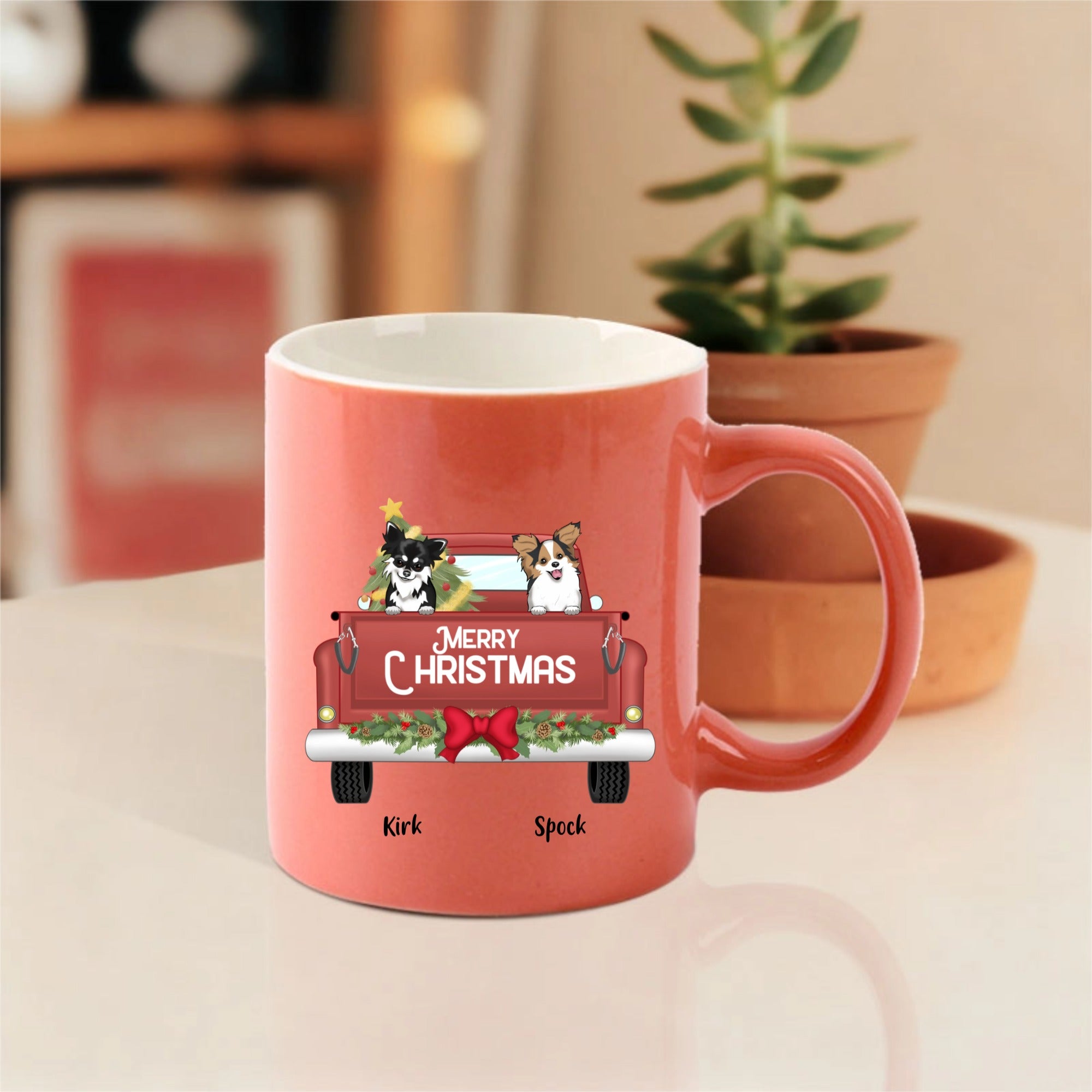 Merry Christmas Dogs And Cats Frontal Personalized Mug, Holiday Gift For Pet Lovers