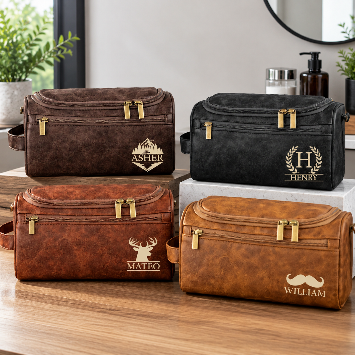 Custom Engraved Leather Toiletry Bag - Personalized Birthday Gifts For Dad, Brother, Grandpa, Husband - For The Man Who’s Always On The Move