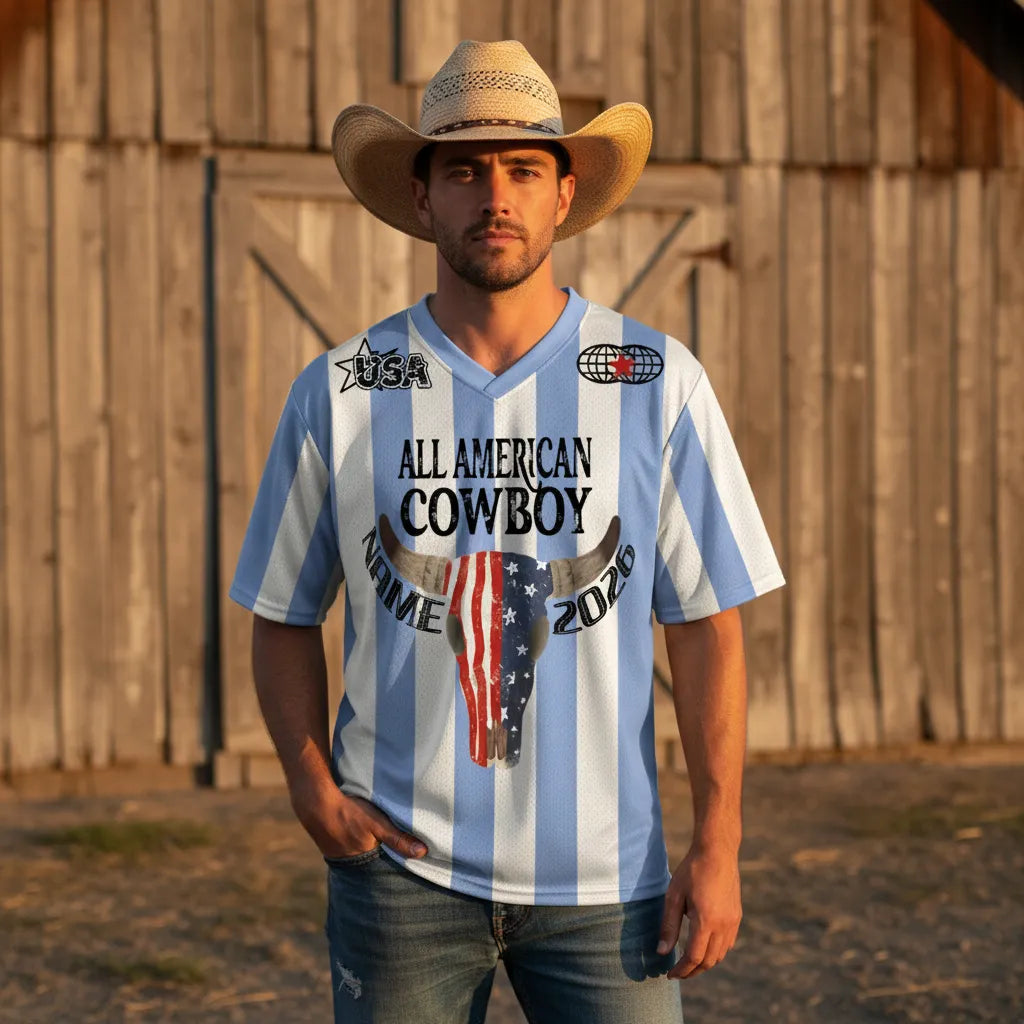 Personalized All American Cowboy Design, Custom Patriotic Western Football Jersey, The Perfect Gift For USA & Cowboy Fans