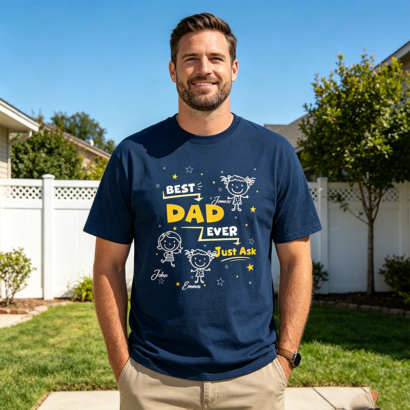 Personalized Custom-Made Best Dad Shirt, Featuring Children's Doodle Designs. A Unique And Creative Gift For Dads, Grandfathers And Family Members