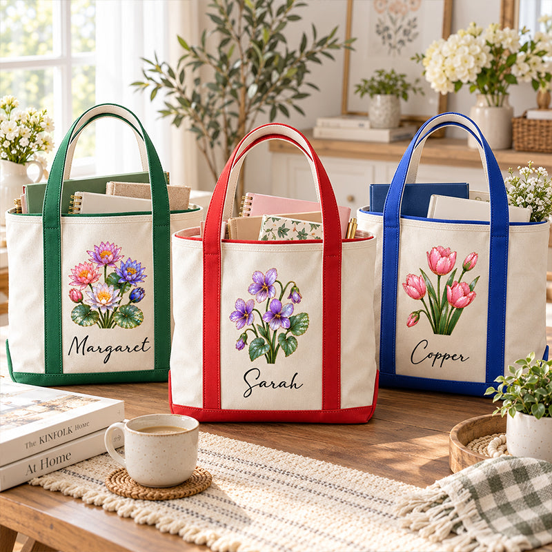 Custom Floral Oxford Cloth Tote Bag, Creative Gift For Her, Daily Carry With Watercolor Bloom Art