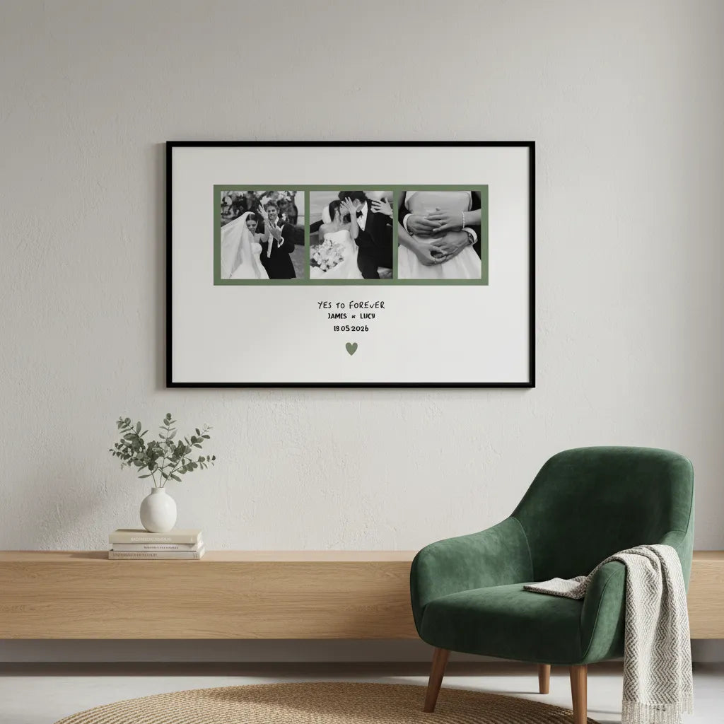Personalized Framed Wedding Photo Collage Wall Art, Custom Couple Names & Date Decor Painting, Ideal Anniversary Gift for Newlyweds