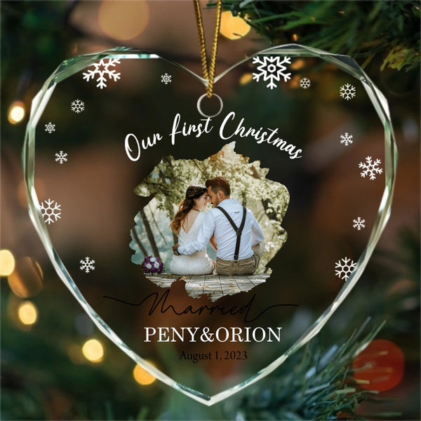 Personalized Our First Christmas Married Crystal Heart Ornament, A Meaningful Christmas Gift For Wife