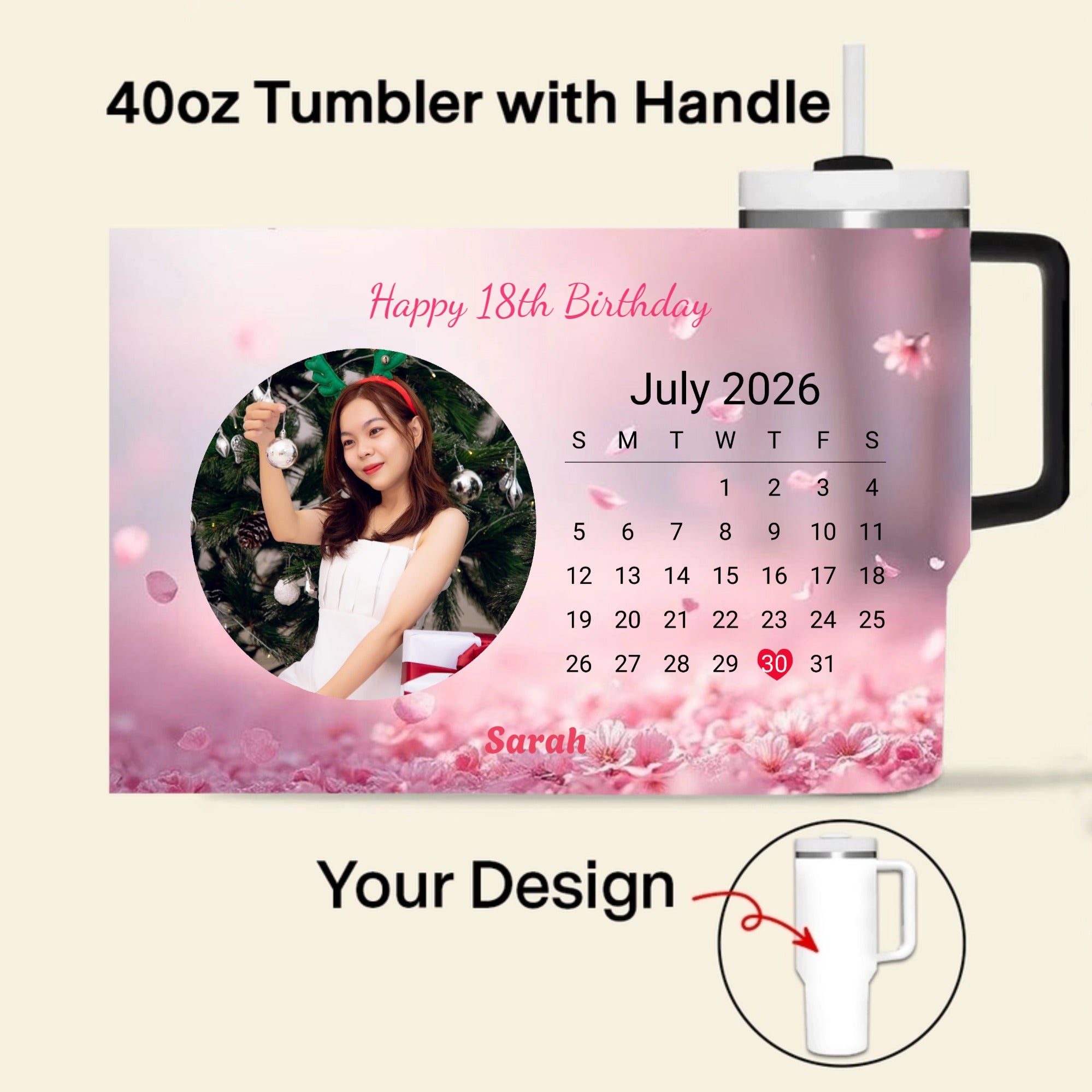 Personalized 40oz Tumbler with Handle – Custom Title, Name & Date, Unique Gift for Birthday, Anniversary and Any Special Date