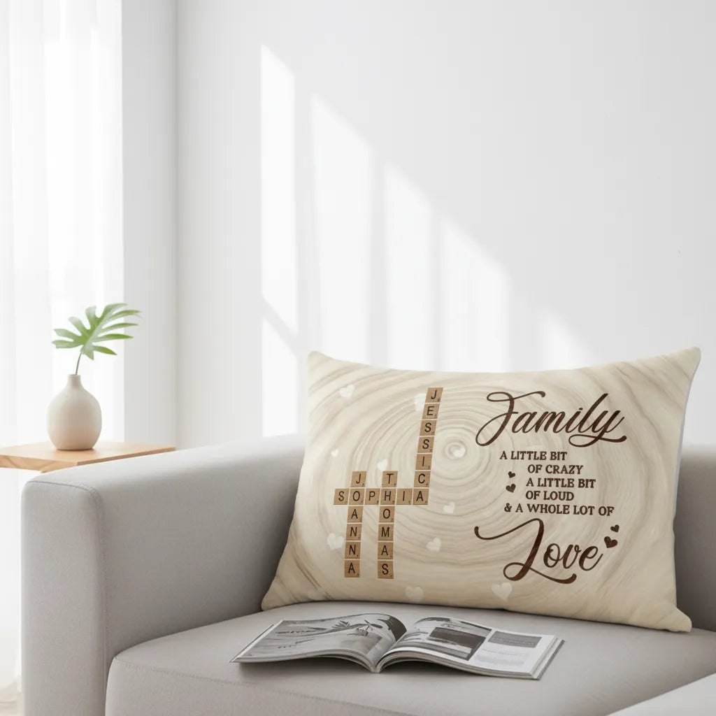 Custom Family Name Puzzle Crossword Personalized Pillow Unique Gift for Family, Mom, Dad, Grandparents with a Whole of Love