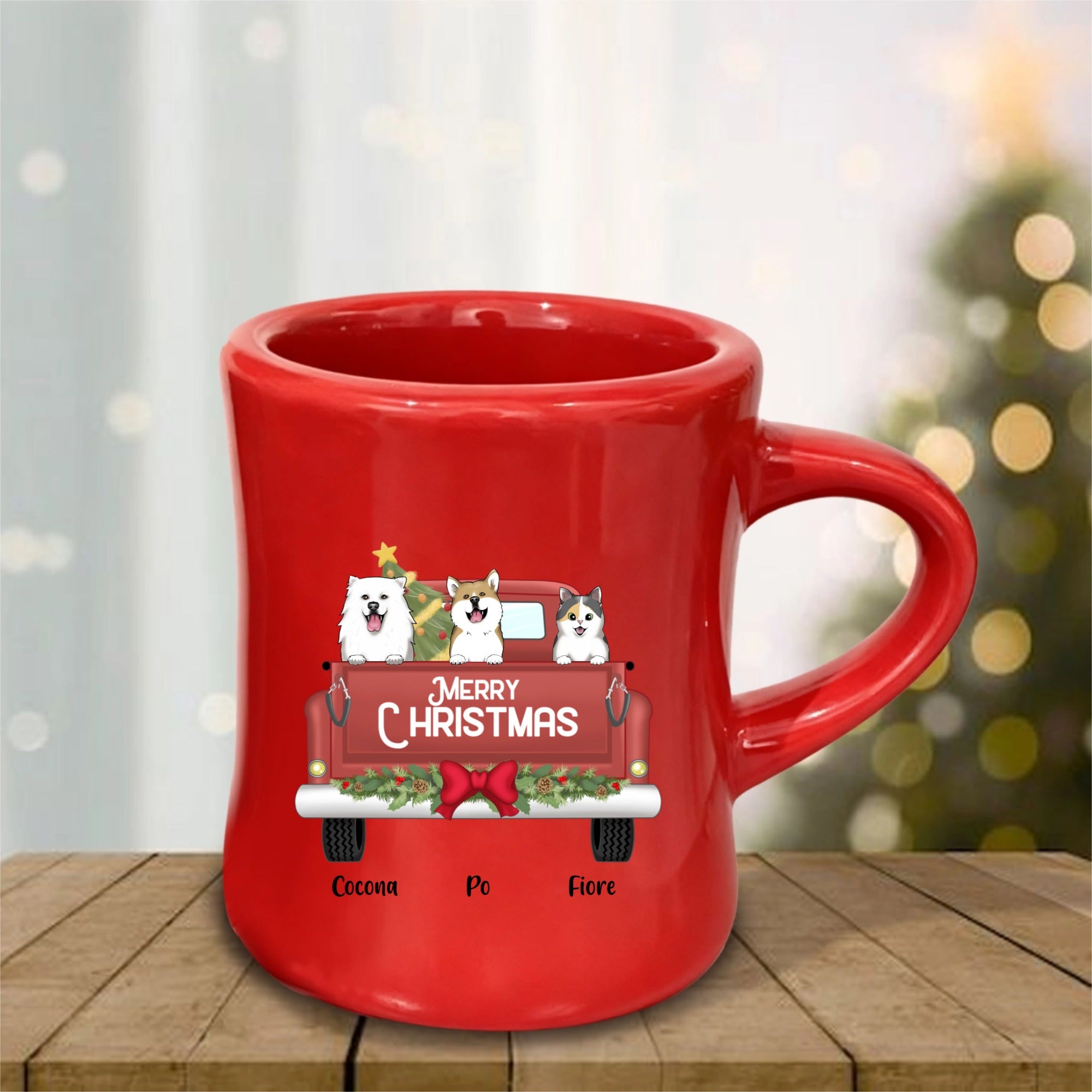Personalized Christmas Truck Mug With Pet Names, Family Pet Christmas Gift
