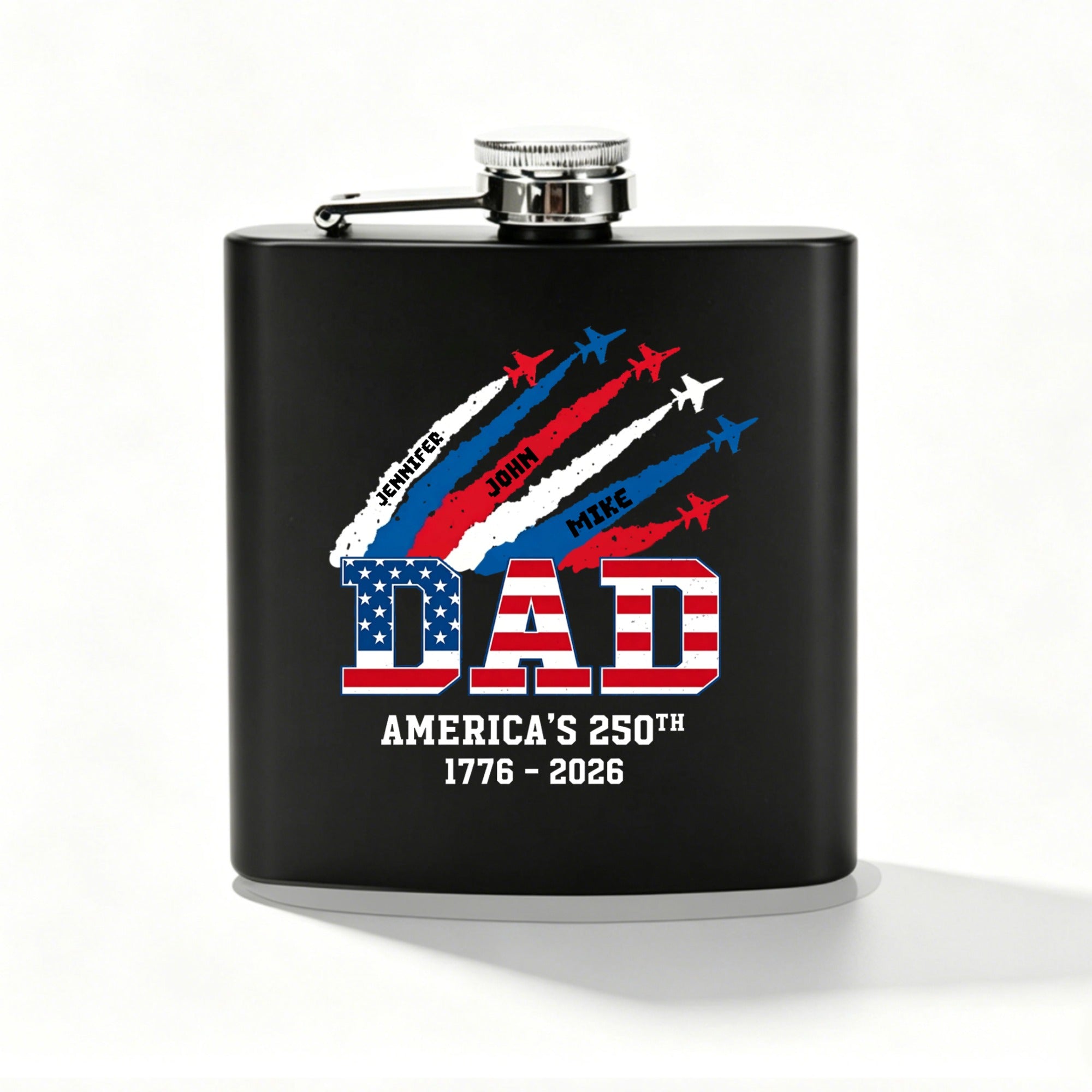 Personalized 250th Anniversary Of The Founding Of The United States Flask, Customizable With Children's Names, ,Making It A Special Gift For Fathers Or Grandfathers